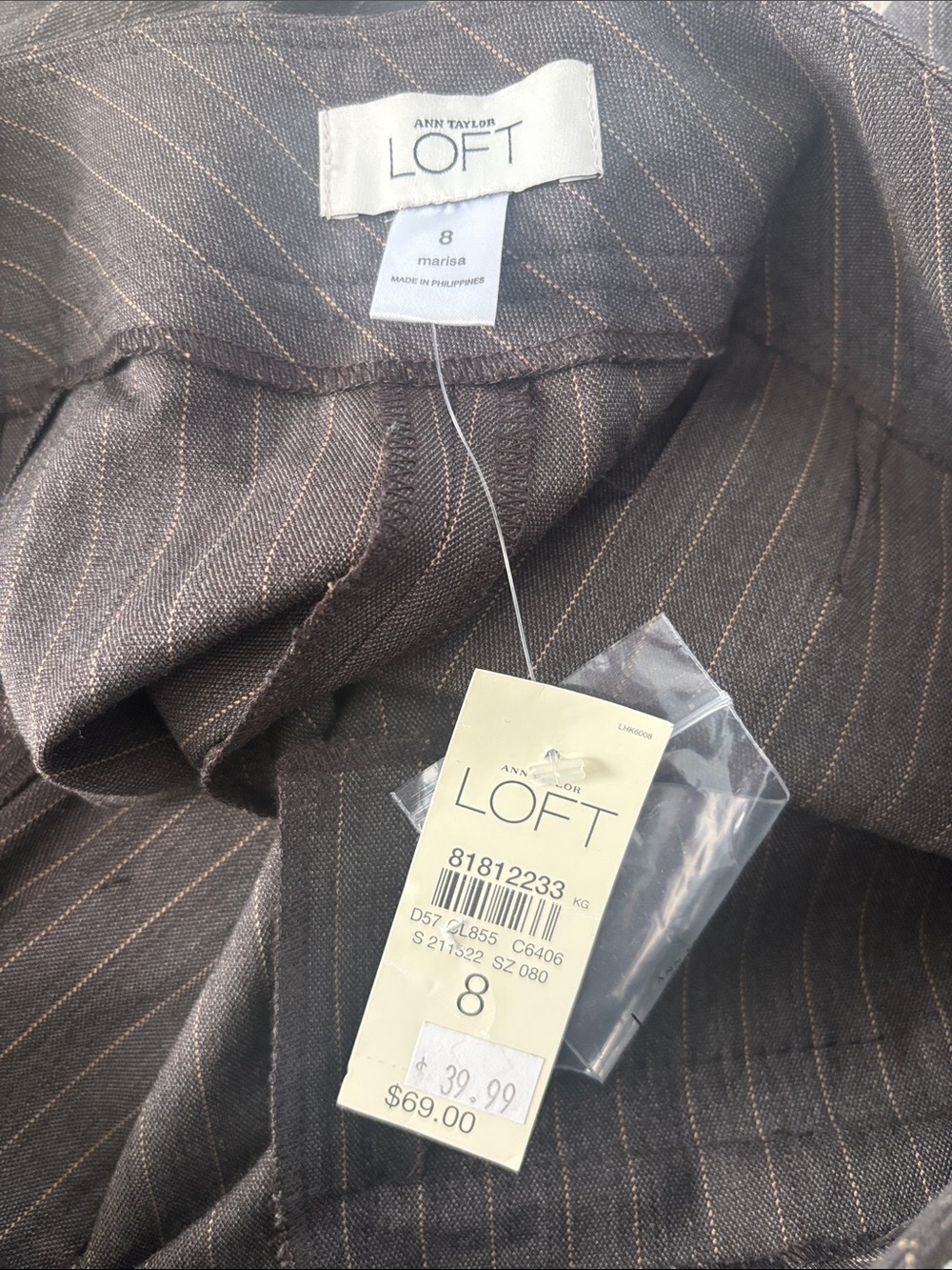 LOFT NWT Marissa Pinstripe Trousers/Dress Pants in Brown/Gold Size 8 -- NWT FLAW - Picture 16 of 16
